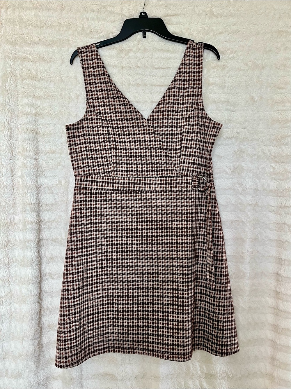 Arizona Jean Co. Classic Houndstooth V-Neck Wrap Dress - Brown/Black (Size L)
